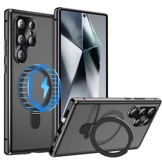 For Samsung Galaxy S24 Ultra 5G MagSafe Magnetic HD Frosted Tempered Glass Holder Phone Case(Black)