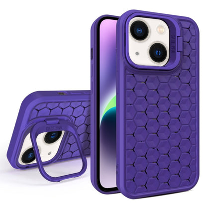 For iPhone 14 Honeycomb Radiating Lens Holder Magsafe Phone Case(Purple) by buy2fix