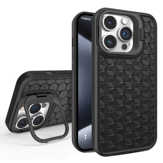 For iPhone 15 Pro Max Honeycomb Radiating Lens Holder Magsafe Phone Case(Black) by buy2fix