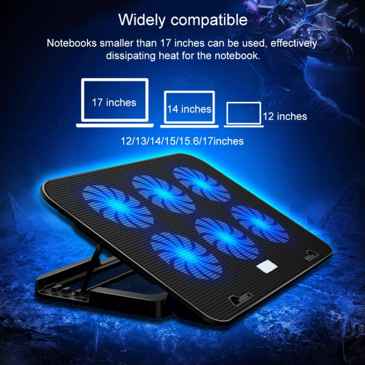 ICE COOREL Notebook Computer Base Speed Control Silent Six-fan Cooling Holder Cooling Rack, Style: Premium Edition(Black) - Laptop Stand by buy2fix | Online Shopping UK | buy2fix