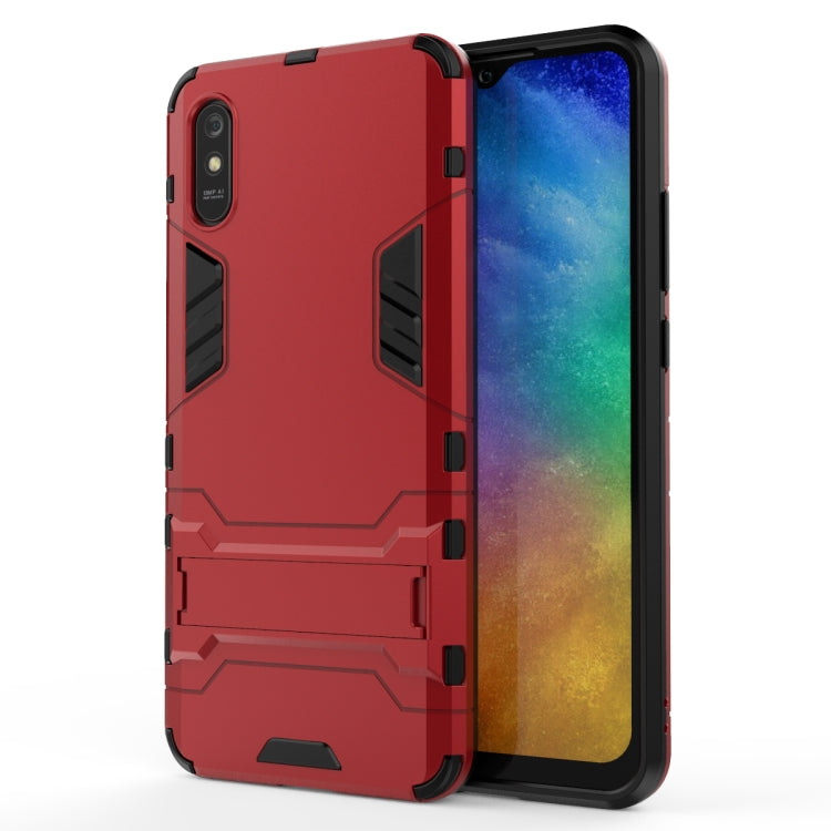 For Xiaomi Redmi 9A PC + TPU Shockproof Protective Case with Holder(Red) by buy2fix