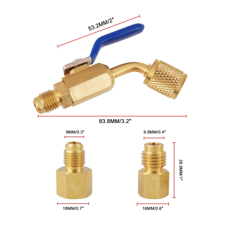 6 in 1 Car Air Conditioning Refrigerant Angled Compact Ball Valve for HVAC / AC Air Conditioning Maintenance - Air Conditioning System by buy2fix | Online Shopping UK | buy2fix