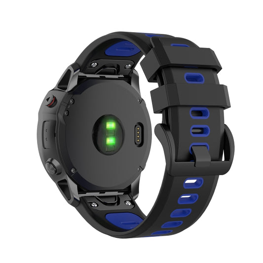 For Garmin Fenix 6X Two-color Silicone Watch Band(Black Blue) - Watch Bands by buy2fix | Online Shopping UK | buy2fix