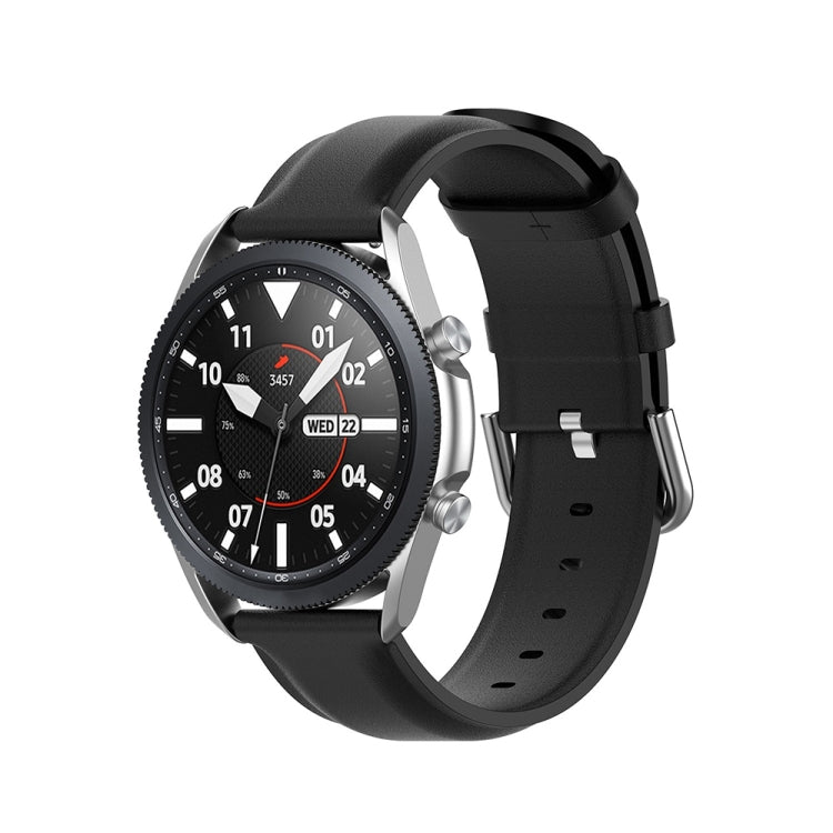 For Galaxy Watch 3 45mm Round Tail Leather Watch Band, Size: Free Size 22mm(Black) - Watch Bands by buy2fix | Online Shopping UK | buy2fix