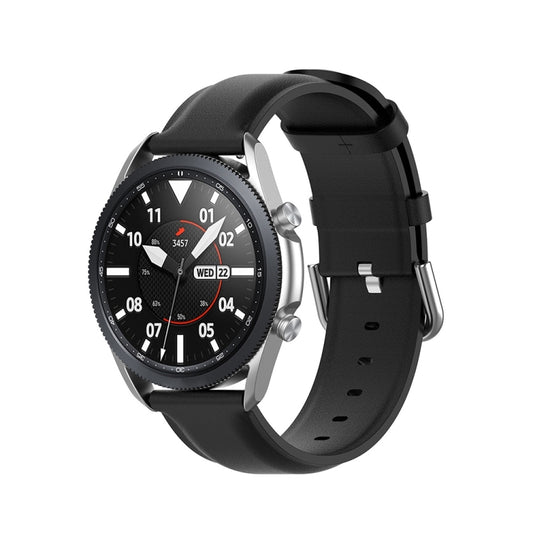 For Galaxy Watch 3 45mm Round Tail Leather Watch Band, Size: Free Size 22mm(Black) - Watch Bands by buy2fix | Online Shopping UK | buy2fix
