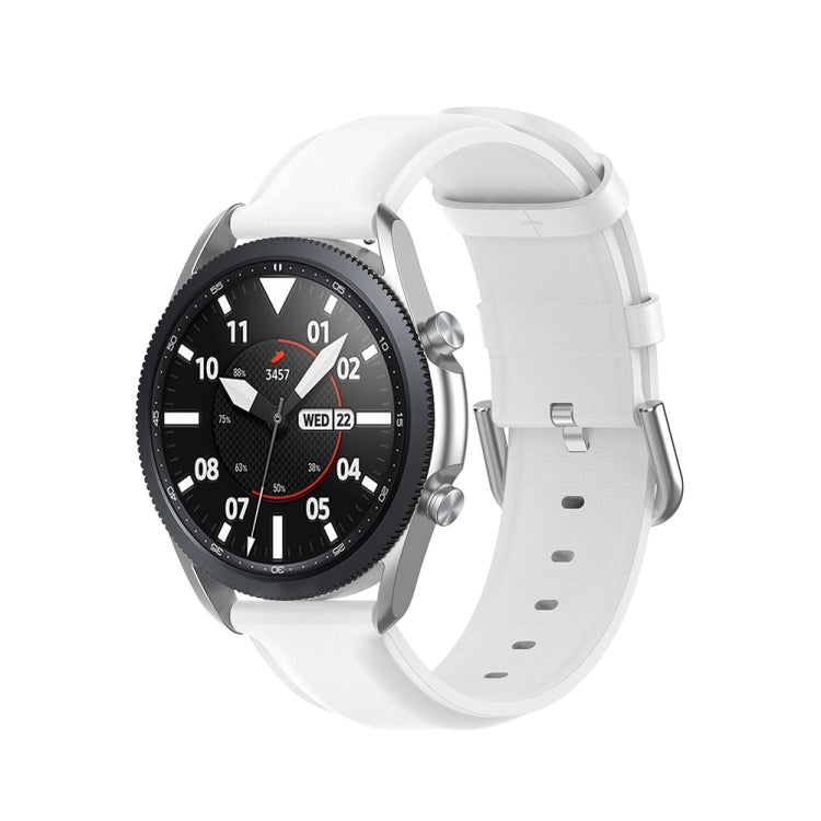 For Galaxy Watch 3 45mm Round Tail Leather Watch Band, Size: Free Size 22mm(White) - Watch Bands by buy2fix | Online Shopping UK | buy2fix