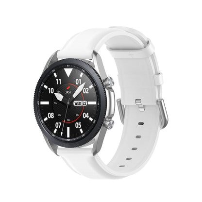 For Galaxy Watch 3 45mm Round Tail Leather Watch Band, Size: Free Size 22mm(White) - Watch Bands by buy2fix | Online Shopping UK | buy2fix