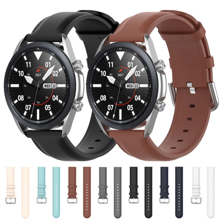 For Galaxy Watch 3 45mm Round Tail Leather Watch Band, Size: Free Size 22mm(White) - Watch Bands by buy2fix | Online Shopping UK | buy2fix