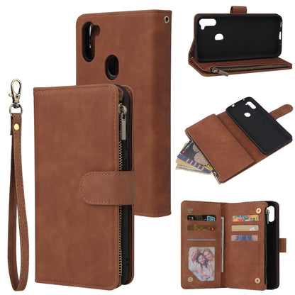 For Samsung Galaxy A11 Multifunctional Retro Frosted Horizontal Flip Leather Case with Card Slot & Holder & Zipper Wallet & Photo Frame & Lanyard(Brown) by buy2fix
