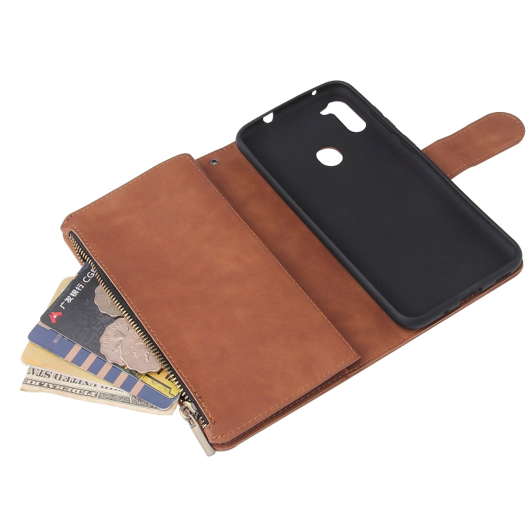 For Samsung Galaxy A11 Multifunctional Retro Frosted Horizontal Flip Leather Case with Card Slot & Holder & Zipper Wallet & Photo Frame & Lanyard(Brown) by buy2fix