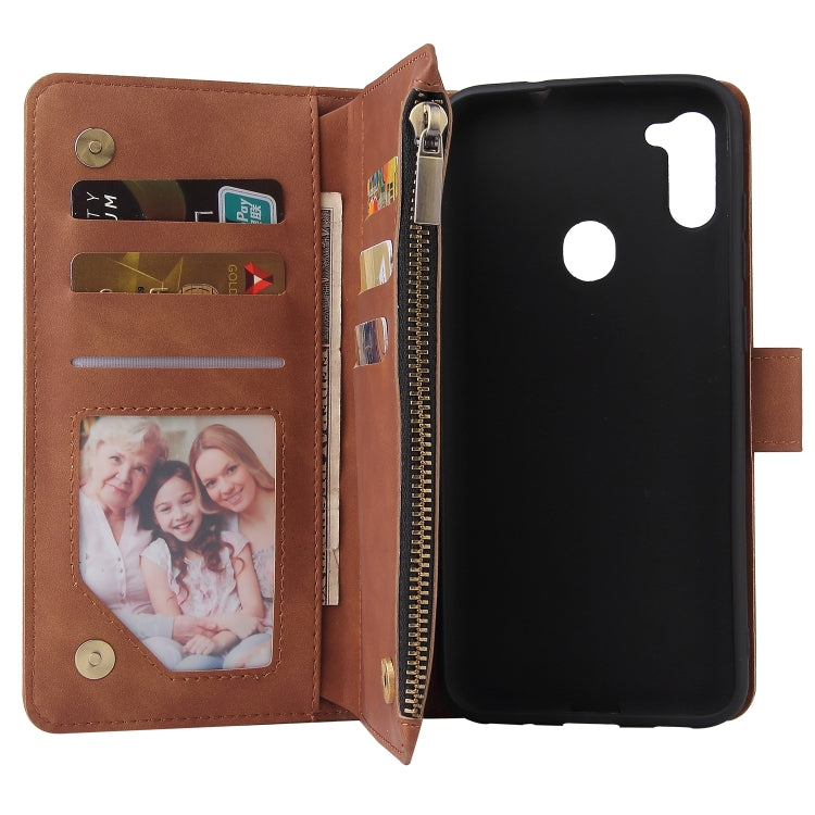 For Samsung Galaxy A11 Multifunctional Retro Frosted Horizontal Flip Leather Case with Card Slot & Holder & Zipper Wallet & Photo Frame & Lanyard(Brown) by buy2fix