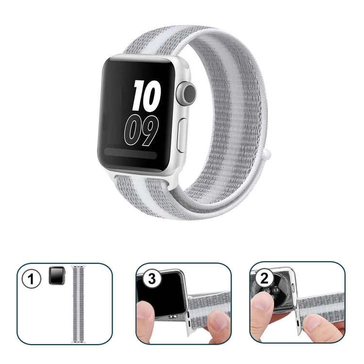 Nylon Loop Watch Band For Apple Watch Ultra 49mm&Watch Ultra 2 49mm / Series 9&8&7 45mm / SE 3&SE 2&6&SE&5&4 44mm / 3&2&1 42mm (White Pinstripe) by buy2fix
