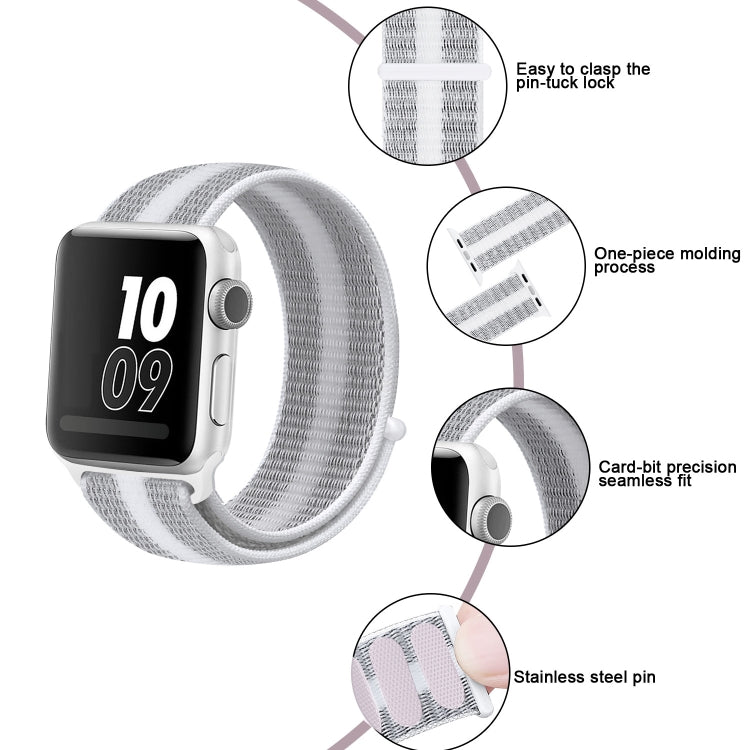 Nylon Loop Watch Band For Apple Watch Ultra 49mm&Watch Ultra 2 49mm / Series 9&8&7 45mm / SE 3&SE 2&6&SE&5&4 44mm / 3&2&1 42mm (White Pinstripe) by buy2fix