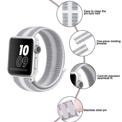 Nylon Loop Watch Band For Apple Watch Ultra 49mm&Watch Ultra 2 49mm / Series 9&8&7 45mm / SE 3&SE 2&6&SE&5&4 44mm / 3&2&1 42mm (White Pinstripe) by buy2fix