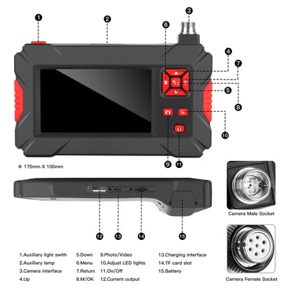 P30 8mm 1080P IP68 Waterproof 4.3 inch Screen Dual Camera Digital Endoscope, Length:2m Hard Cable(Black) -  by buy2fix | Online Shopping UK | buy2fix