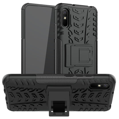 For Xiaomi Redmi 9A Tire Texture Shockproof TPU+PC Protective Case with Holder(Black) by buy2fix
