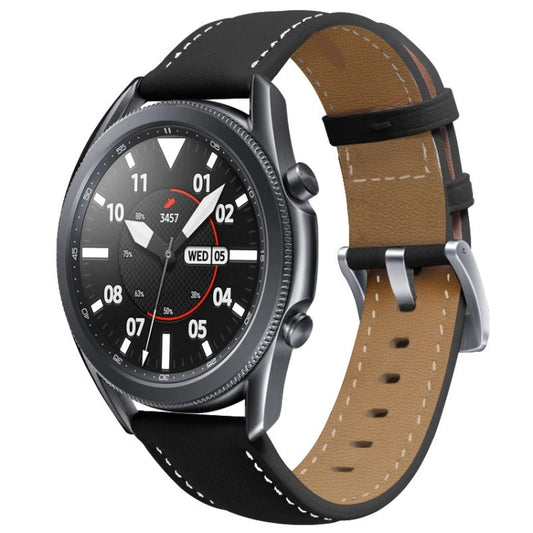 For Samsung Galaxy Watch3 41mm Leather Silver Buckle Watch Band(Black) - Watch Bands by buy2fix | Online Shopping UK | buy2fix