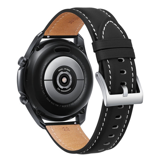 For Samsung Galaxy Watch3 41mm Leather Silver Buckle Watch Band(Black) - Watch Bands by buy2fix | Online Shopping UK | buy2fix