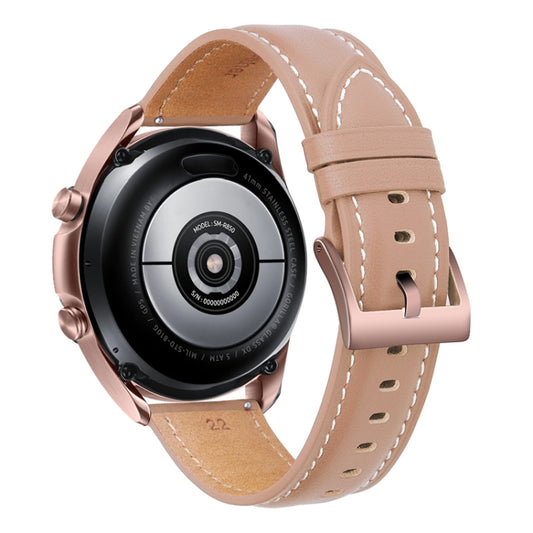 For Samsung Galaxy Watch3 41mm Leather Silver Buckle Watch Band(Pink) - Watch Bands by buy2fix | Online Shopping UK | buy2fix