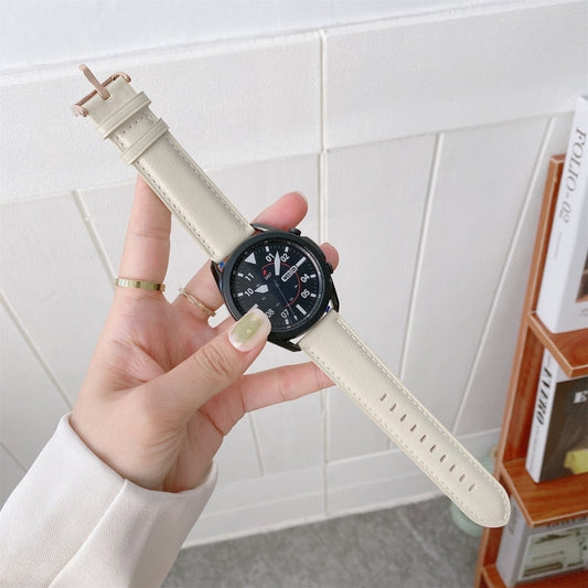 For Samsung Galaxy Watch3 41mm Leather Silver Buckle Watch Band (Beige) - Watch Bands by buy2fix | Online Shopping UK | buy2fix