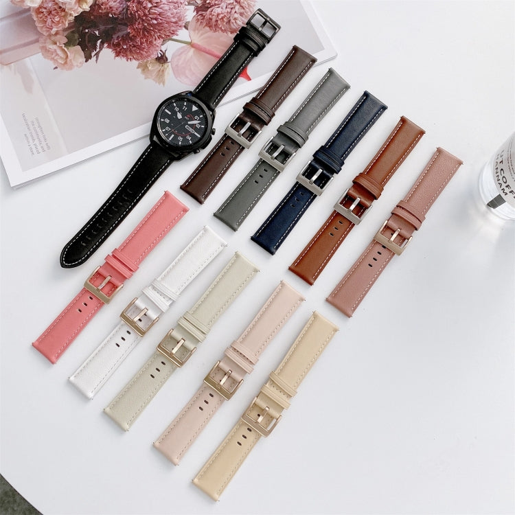 For Samsung Galaxy Watch3 41mm Leather Silver Buckle Watch Band (Beige) - Watch Bands by buy2fix | Online Shopping UK | buy2fix