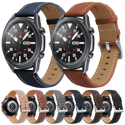 For Samsung Galaxy Watch3 41mm Leather Silver Buckle Watch Band(Black) - Watch Bands by buy2fix | Online Shopping UK | buy2fix