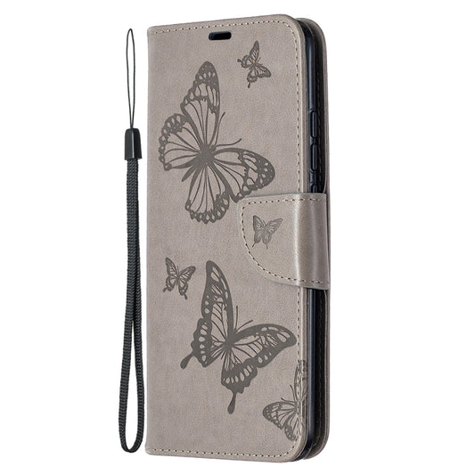 For Xiaomi Redmi 9C Two Butterflies Embossing Pattern Horizontal Flip Leather Case with Holder & Card Slot & Wallet & Lanyard(Grey) - Xiaomi Cases by buy2fix | Online Shopping UK | buy2fix
