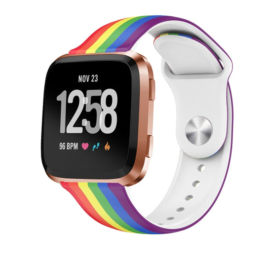 For Fitbit Versa 2 / Lite 22mm Reverse Buckle Printed Silicone Watch Band(Rainbow) - Watch Bands by buy2fix | Online Shopping UK | buy2fix