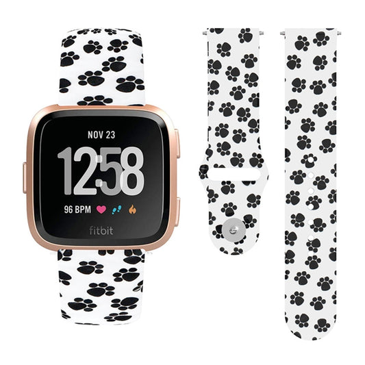 For Fitbit Versa 2 / Lite 22mm Reverse Buckle Printed Silicone Watch Band(Paw Print On White) - Watch Bands by buy2fix | Online Shopping UK | buy2fix