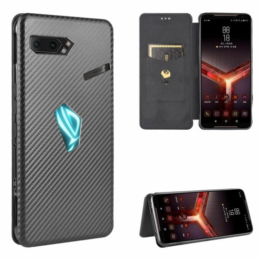 For Asus ROG Phone II Carbon Fiber Texture Horizontal Flip TPU + PC + PU Leather Case with Card Slot(Black) - ASUS Cases by buy2fix | Online Shopping UK | buy2fix