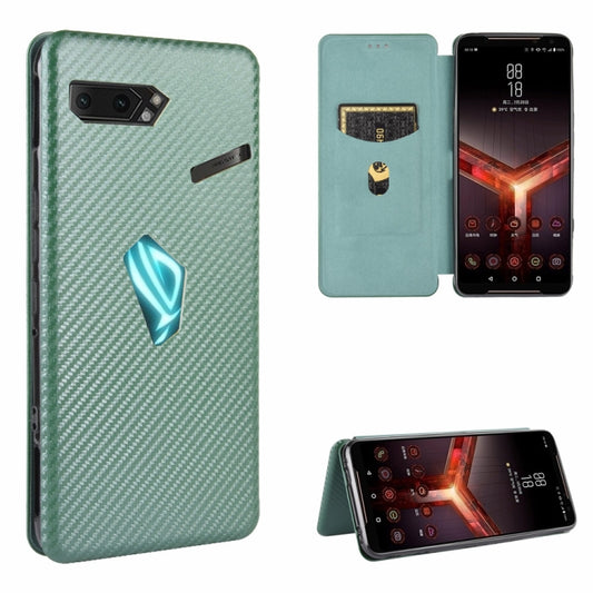 For Asus ROG Phone II Carbon Fiber Texture Horizontal Flip TPU + PC + PU Leather Case with Card Slot(Green) - ASUS Cases by buy2fix | Online Shopping UK | buy2fix