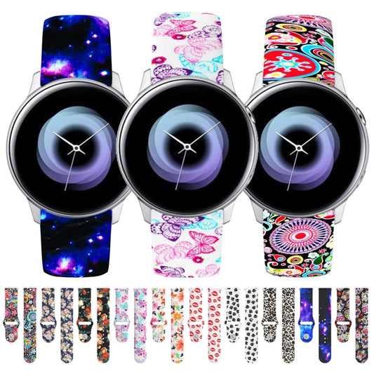 For Samsung Galaxy Active2 20mm Reverse Buckle Printed Silicone Watch Band(Pink Rose) - Watch Bands by buy2fix | Online Shopping UK | buy2fix