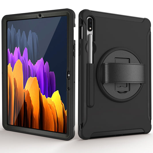 For Samsung Galaxy Tab S8 / Galaxy Tab S7 (2020) T870 360 Degree Rotation PC+TPU Protective Cover with Holder & Hand Strap(Black) - Galaxy Tab S8 Cases by buy2fix | Online Shopping UK | buy2fix