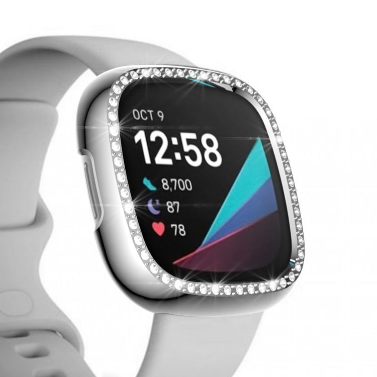 For Fitbit Versa 3 / Versa Sense Single Row Plating Diamonds PC Protective Case(Silver) - Watch Cases by buy2fix | Online Shopping UK | buy2fix