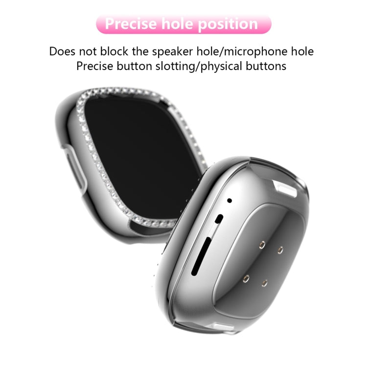 For Fitbit Versa 3 / Versa Sense Single Row Plating Diamonds PC Protective Case(Silver) - Watch Cases by buy2fix | Online Shopping UK | buy2fix