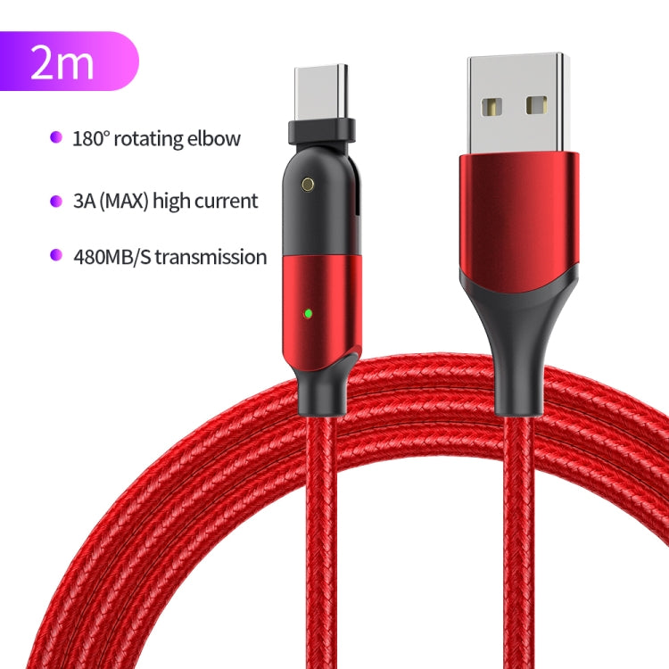 ZFXCT-WYA09 3A USB to USB-C / Type-C 180 Degree Rotating Elbow Charging Cable, Length:2m(Red) by buy2fix
