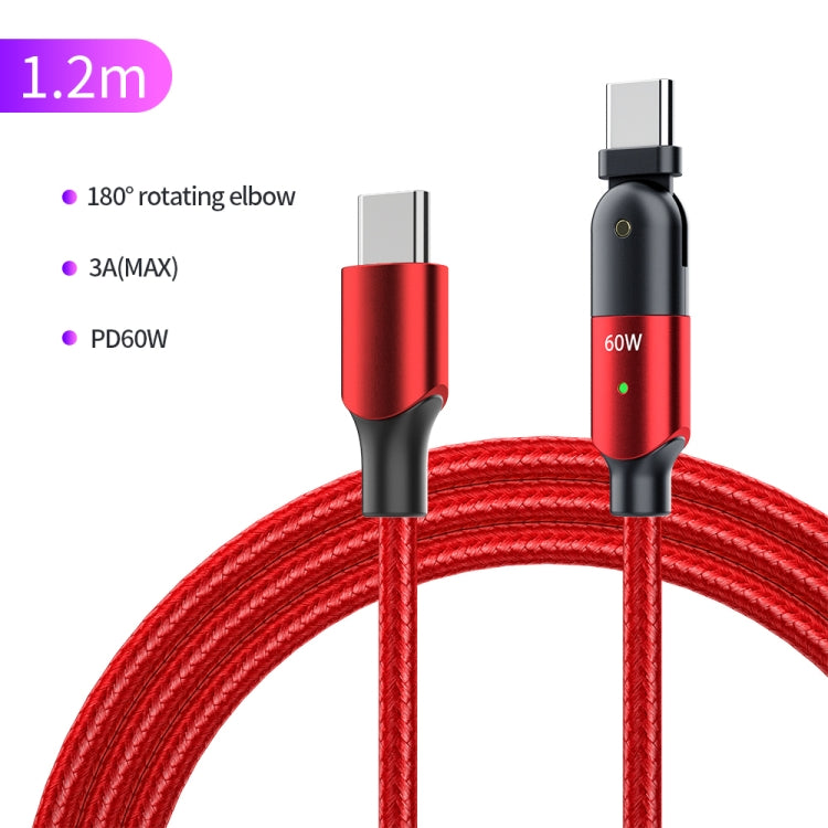 FXCTL-WY09 60W 3A USB-C / Type-C to Type-C 180 Degree Rotating Elbow Fast Charging Cable, Length:1.2m(Red) by buy2fix