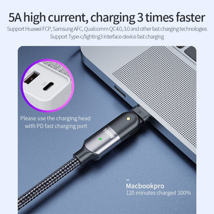 FXCTL-WY0G 100W 5A USB-C / Type-C to Type-C 180 Degree Rotating Elbow Fast Charging Cable, Length:1.2m(Grey) - USB-C & Type-C Cable by buy2fix | Online Shopping UK | buy2fix