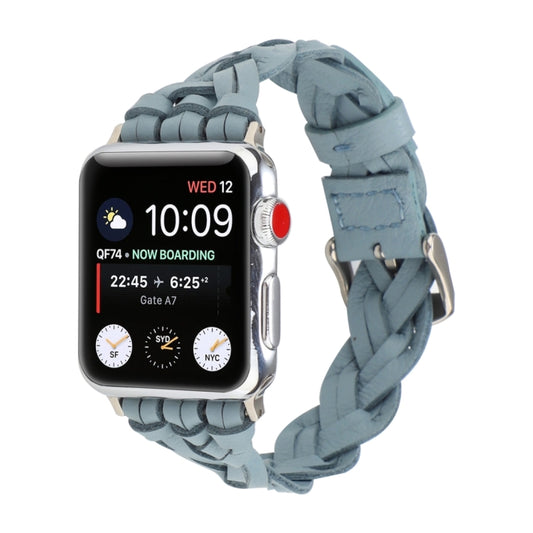 For Apple Watch Ultra 49mm&Watch Ultra 2 49mm / Series 9&8&7 45mm / SE 3&SE 2&6&SE&5&4 44mm / 3&2&1 42mm Leather Woven Single Loop Watch Band(Sky Blue) - Watch Bands by buy2fix | Online Shopping UK | buy2fix