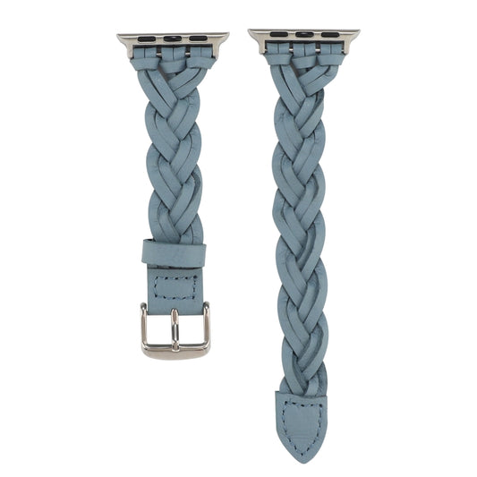 For Apple Watch Ultra 49mm&Watch Ultra 2 49mm / Series 9&8&7 45mm / SE 3&SE 2&6&SE&5&4 44mm / 3&2&1 42mm Leather Woven Single Loop Watch Band(Sky Blue) - Watch Bands by buy2fix | Online Shopping UK | buy2fix