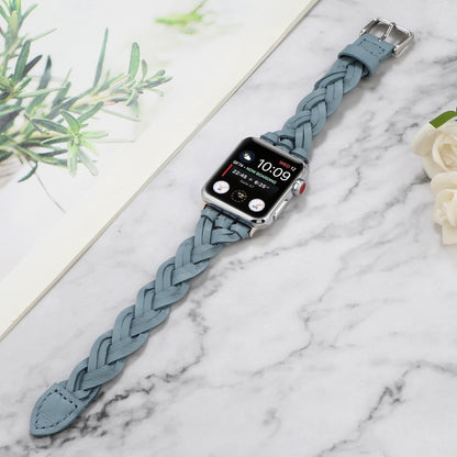 For Apple Watch Ultra 49mm&Watch Ultra 2 49mm / Series 9&8&7 45mm / SE 3&SE 2&6&SE&5&4 44mm / 3&2&1 42mm Leather Woven Single Loop Watch Band(Sky Blue) - Watch Bands by buy2fix | Online Shopping UK | buy2fix