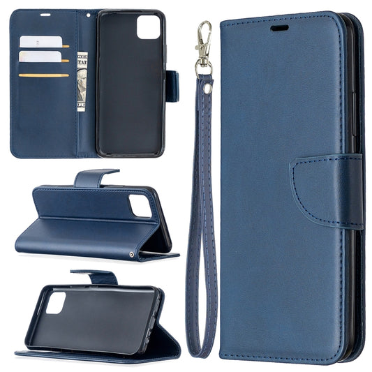 For OPPO Realme C11 Retro Lambskin Texture Pure Color Horizontal Flip PU Leather Case, with Holder & Card Slots & Wallet & Lanyard(Blue) - Realme Cases by buy2fix | Online Shopping UK | buy2fix