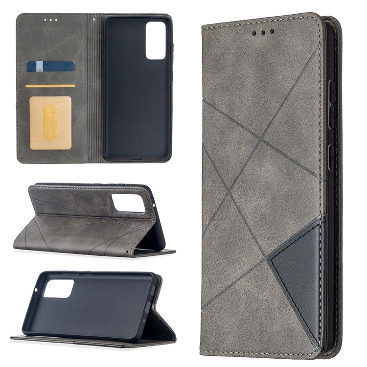 For Samsung Galaxy S20 FE 5G / S20 Lite Rhombus Texture Horizontal Flip Magnetic Leather Case with Holder & Card Slots(Grey) by buy2fix