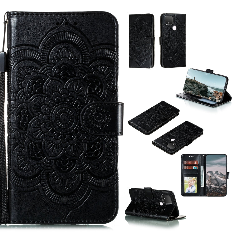 For Google Pixel 5 XL / Pixel 4a 5G Mandala Embossed Leather Phone Case (Black) - Google Cases by buy2fix | Online Shopping UK | buy2fix