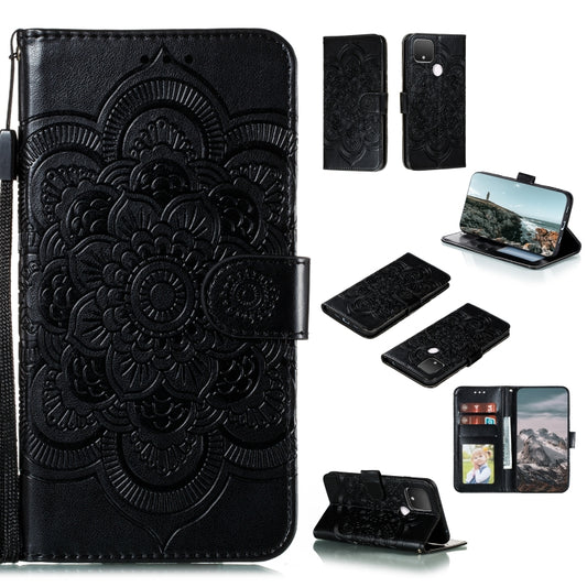 For Google Pixel 5 XL / Pixel 4a 5G Mandala Embossed Leather Phone Case (Black) - Google Cases by buy2fix | Online Shopping UK | buy2fix