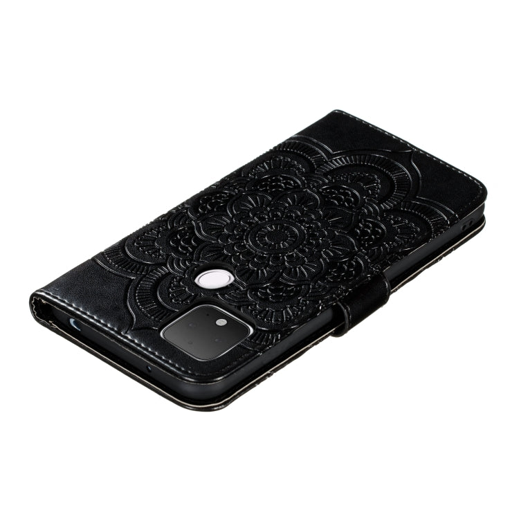 For Google Pixel 5 XL / Pixel 4a 5G Mandala Embossed Leather Phone Case (Black) - Google Cases by buy2fix | Online Shopping UK | buy2fix