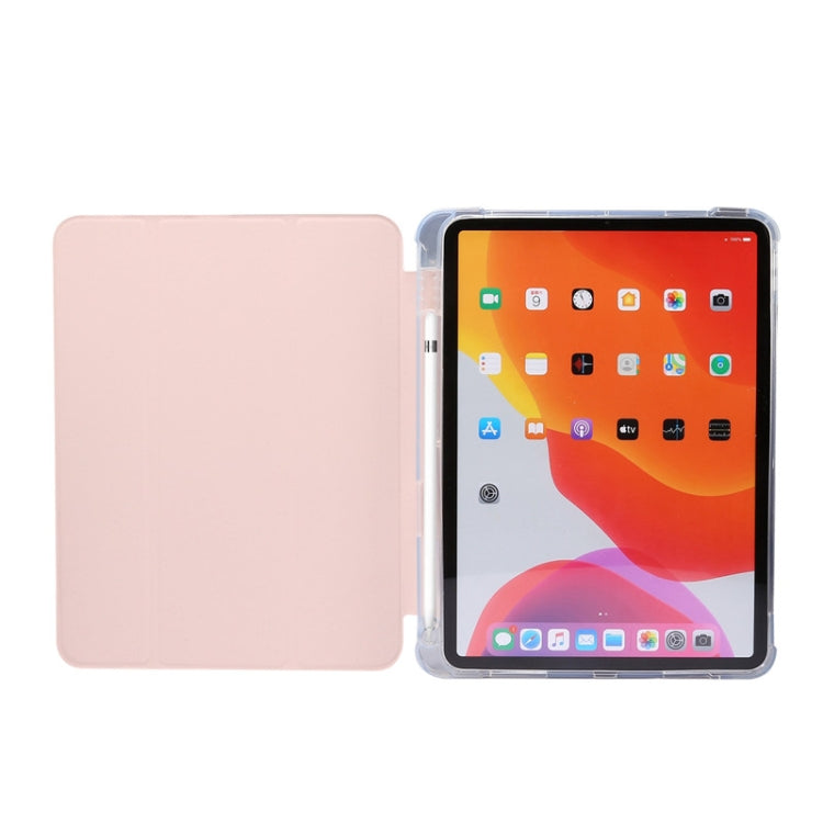 For iPad Air 2022 / 2020 10.9 3-folding Electric Pressed Skin Texture Smart Leather Tablet Case (Light Pink) - iPad Air (2022) / (2020) 10.9 Cases by buy2fix | Online Shopping UK | buy2fix