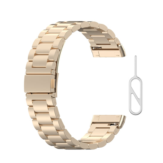 For Fitbit Versa 3 / Fitbit Sense 3-Beads Stainless Steel Watch Band with Disassembly Tools(Champagne Gold)