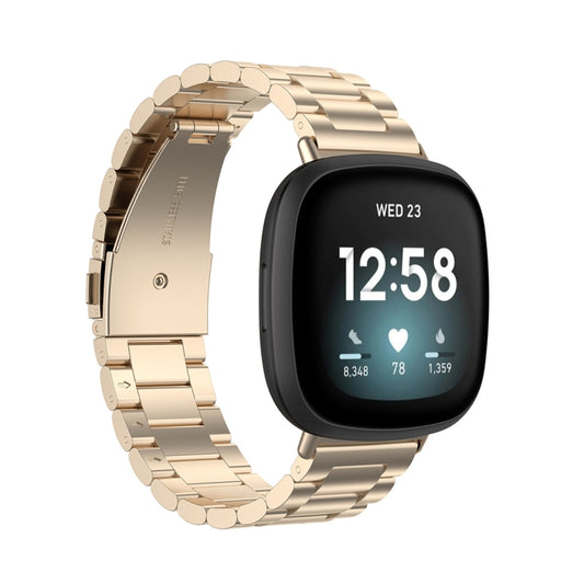 For Fitbit Versa 3 / Fitbit Sense 3-Beads Stainless Steel Watch Band with Disassembly Tools(Champagne Gold) - Watch Bands by buy2fix | Online Shopping UK | buy2fix
