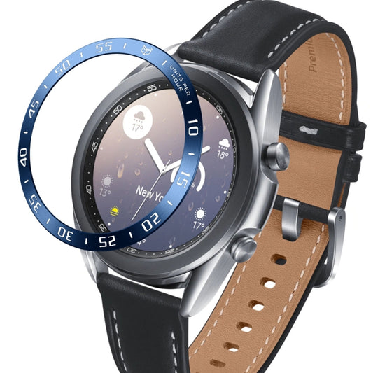 For Samsung Galaxy Watch 3 41mm Smart Watch Steel Bezel Ring, A Version(Blue Ring White Letter) - Watch Cases by ENKAY | Online Shopping UK | buy2fix